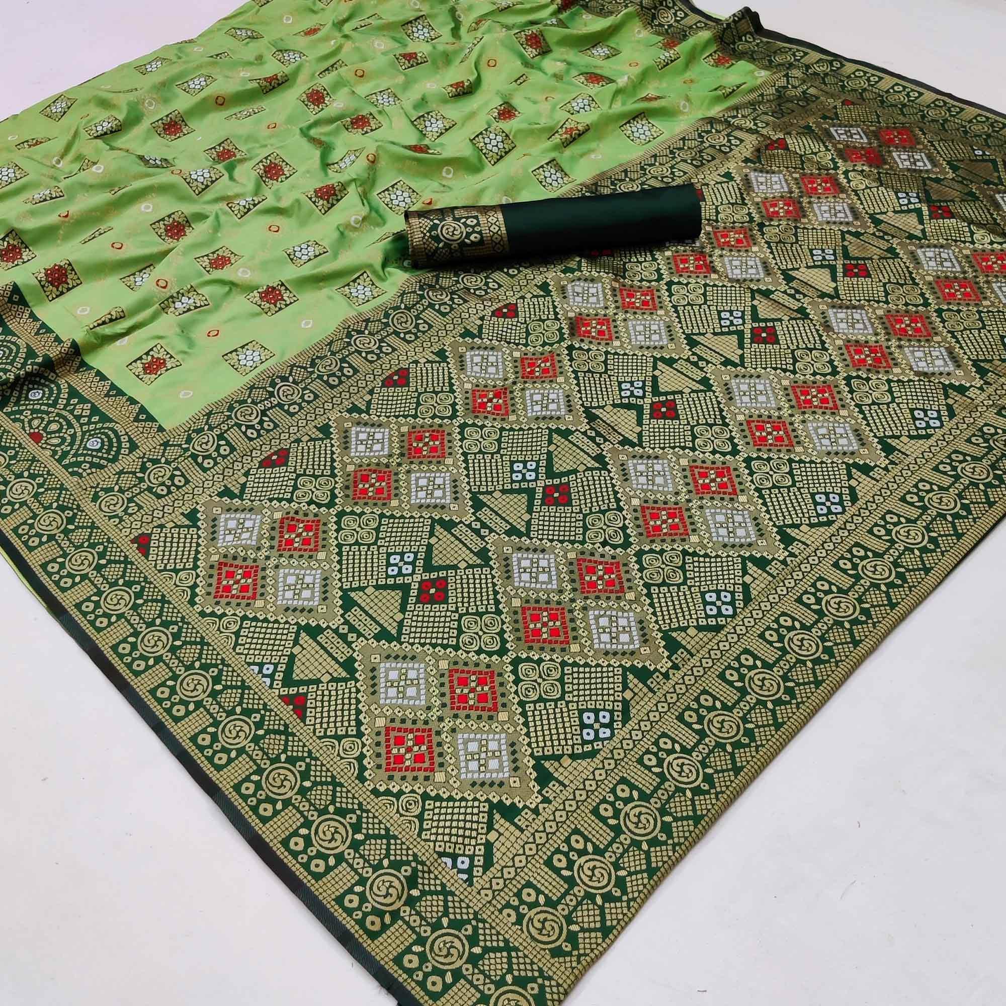 Green Festive Wear Woven Heavy Silk Saree - Peachmode
