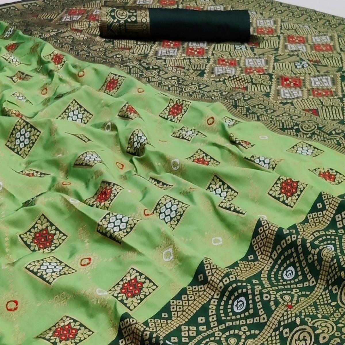 Green Festive Wear Woven Heavy Silk Saree - Peachmode