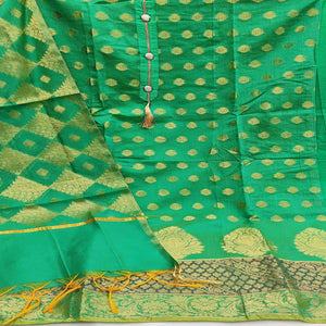 Green Festive Wear Woven Jacquard Banarasi Silk Dress Material - Peachmode