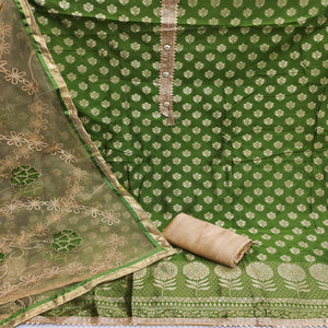 Green Festive Wear Woven Jacquard Dress Material - Peachmode