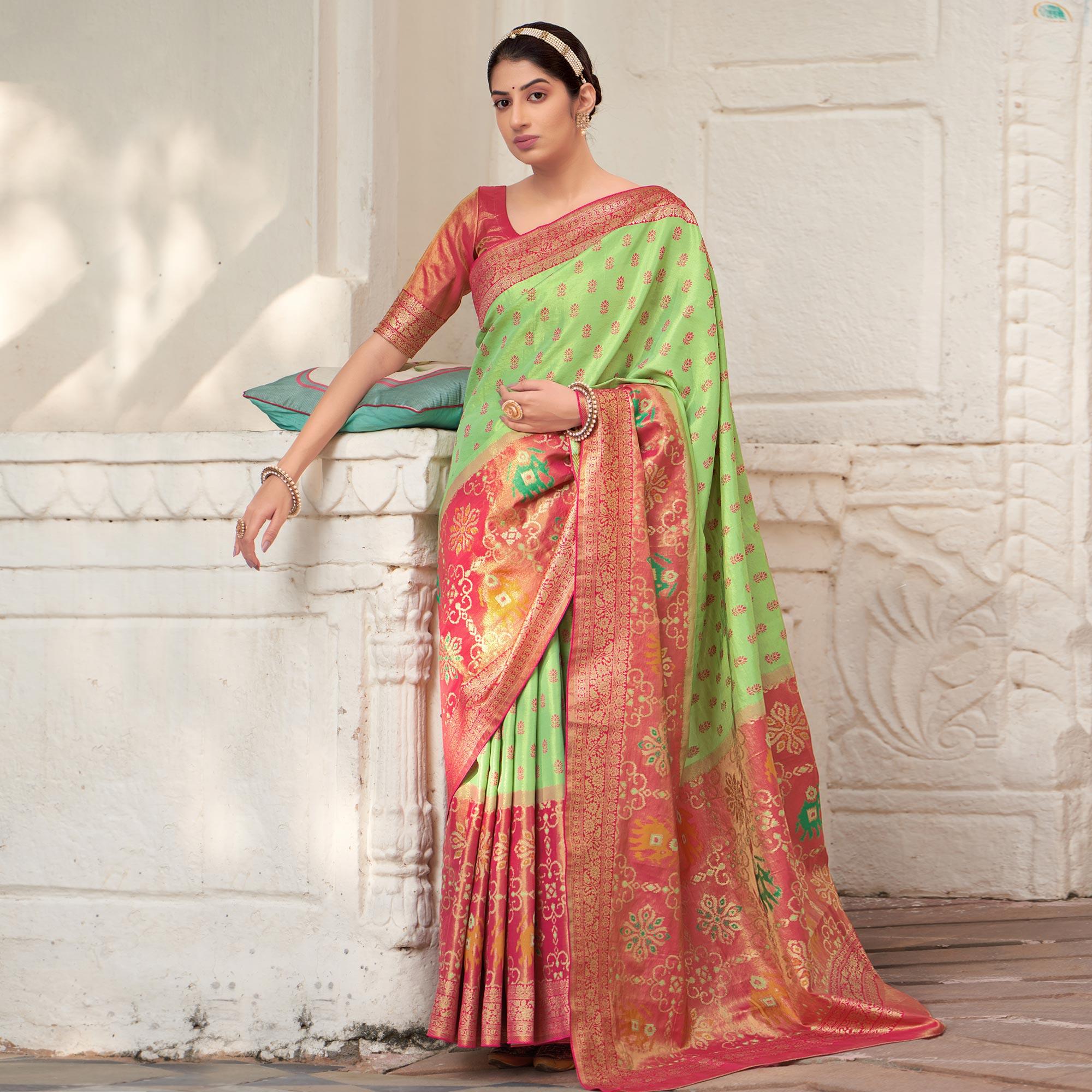 Green Festive Wear Woven Kanjivaram Silk Saree - Peachmode