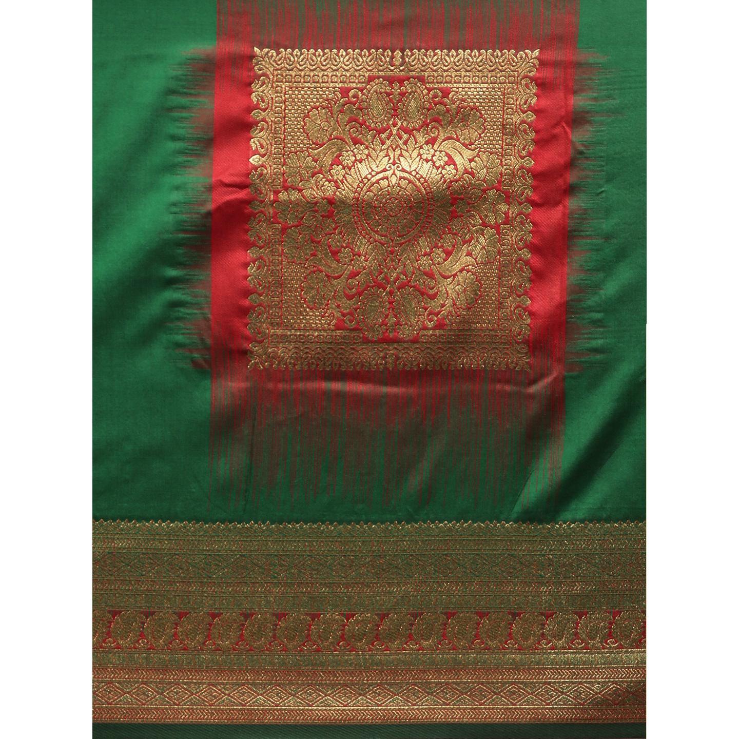 Green Festive Wear Woven Kanjivaram Silk Saree - Peachmode