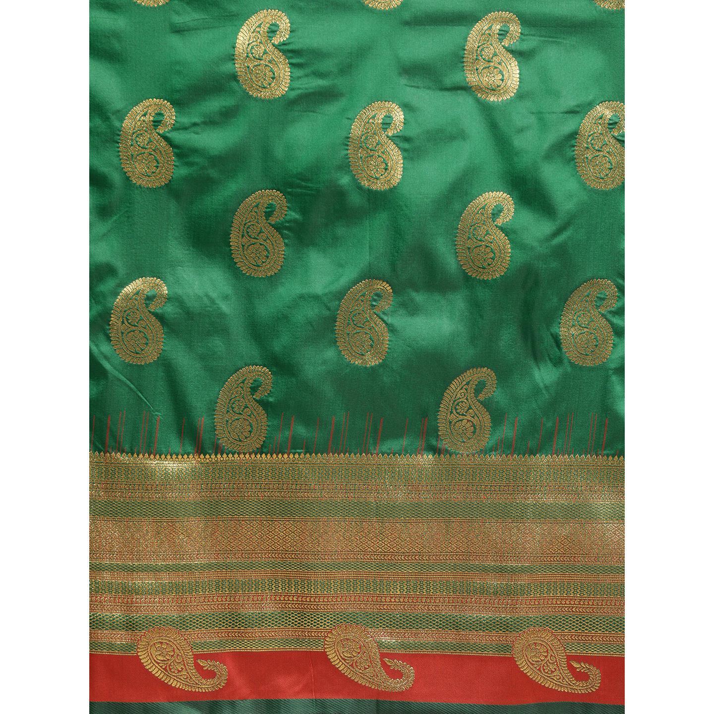 Green Festive Wear Woven Kanjivaram Silk Saree - Peachmode