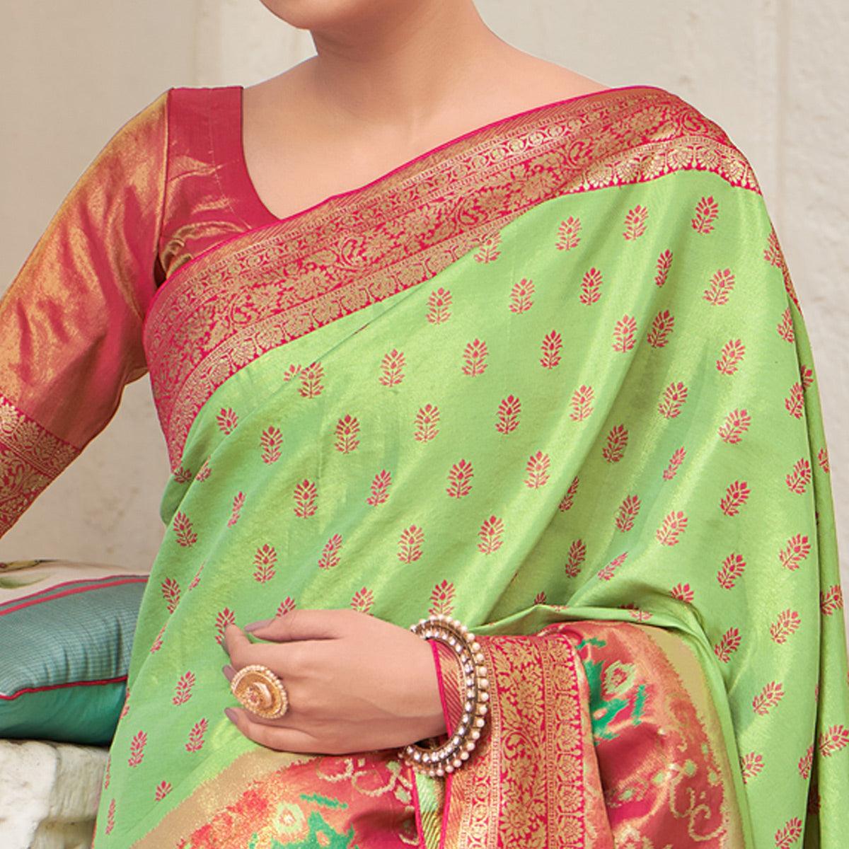 Green Festive Wear Woven Kanjivaram Silk Saree - Peachmode