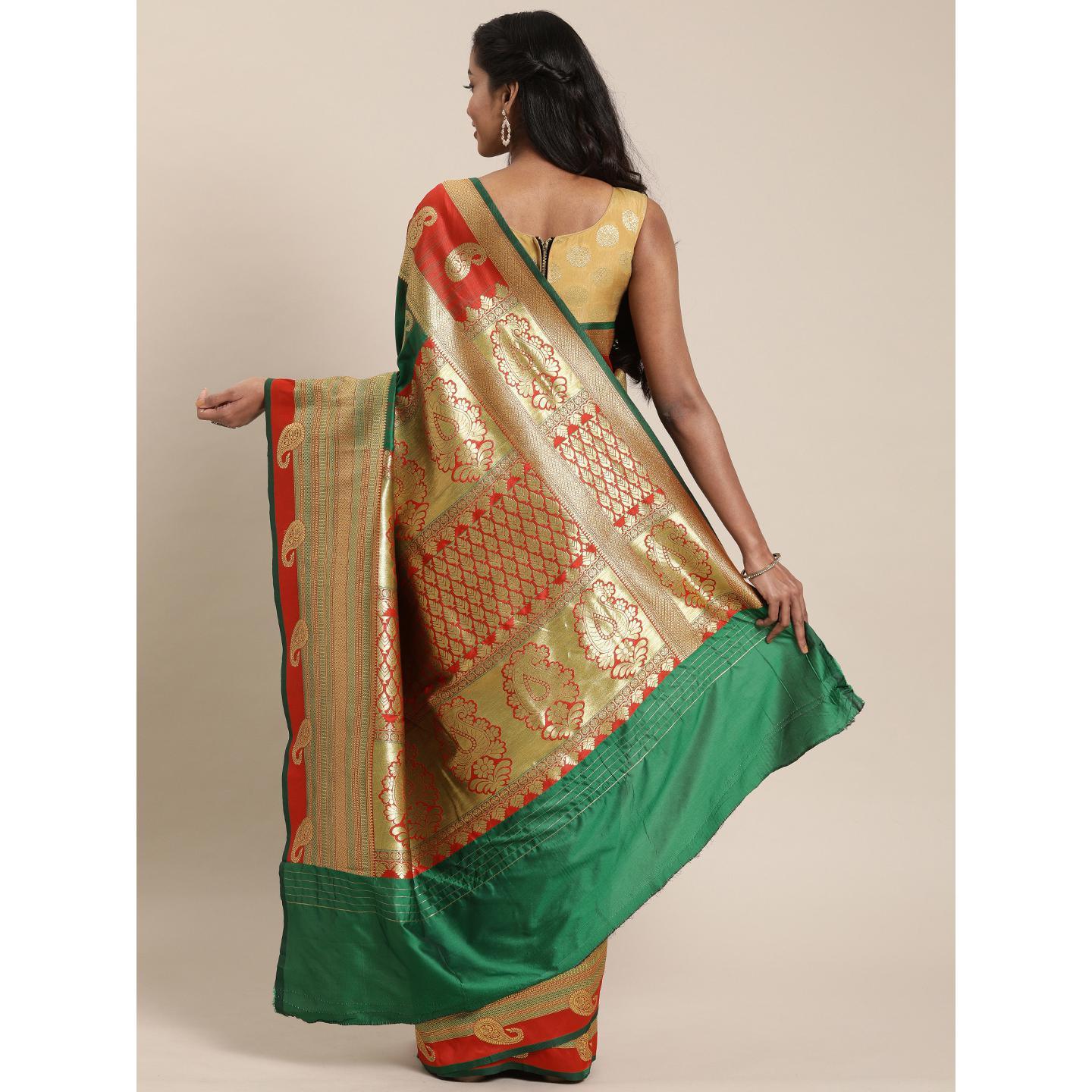 Green Festive Wear Woven Kanjivaram Silk Saree - Peachmode