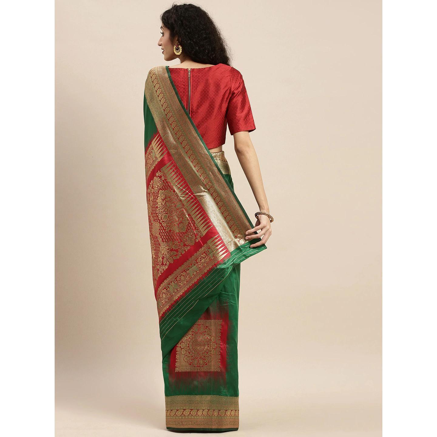 Green Festive Wear Woven Kanjivaram Silk Saree - Peachmode
