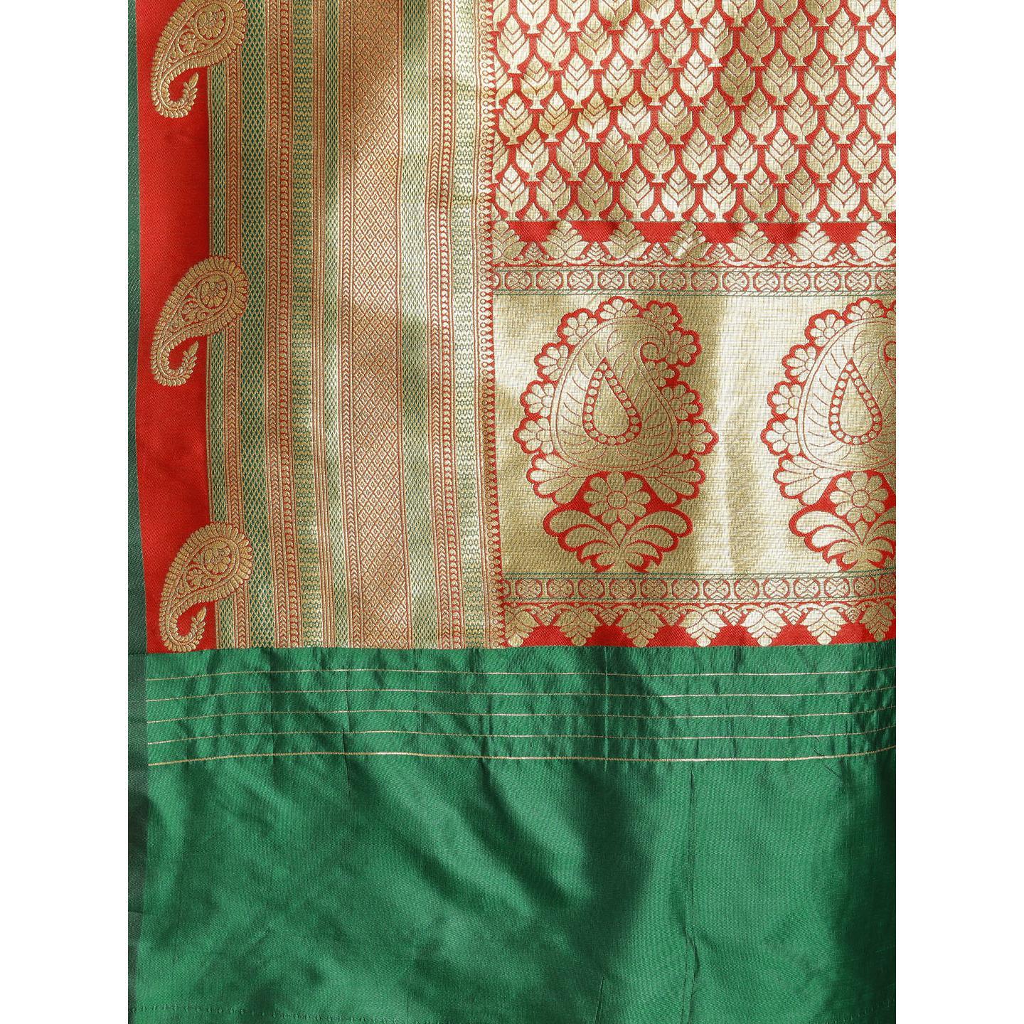 Green Festive Wear Woven Kanjivaram Silk Saree - Peachmode