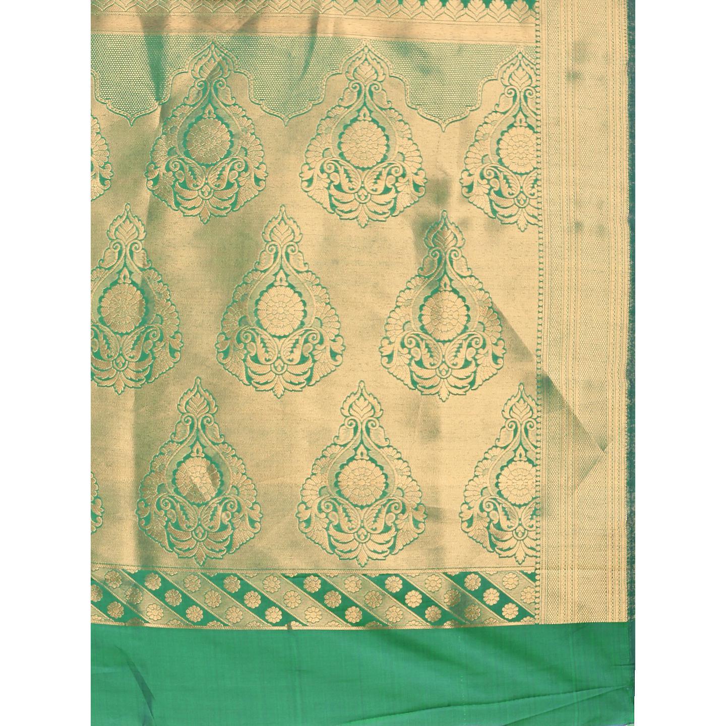 Green Festive Wear Woven Kanjivaram Silk Saree - Peachmode