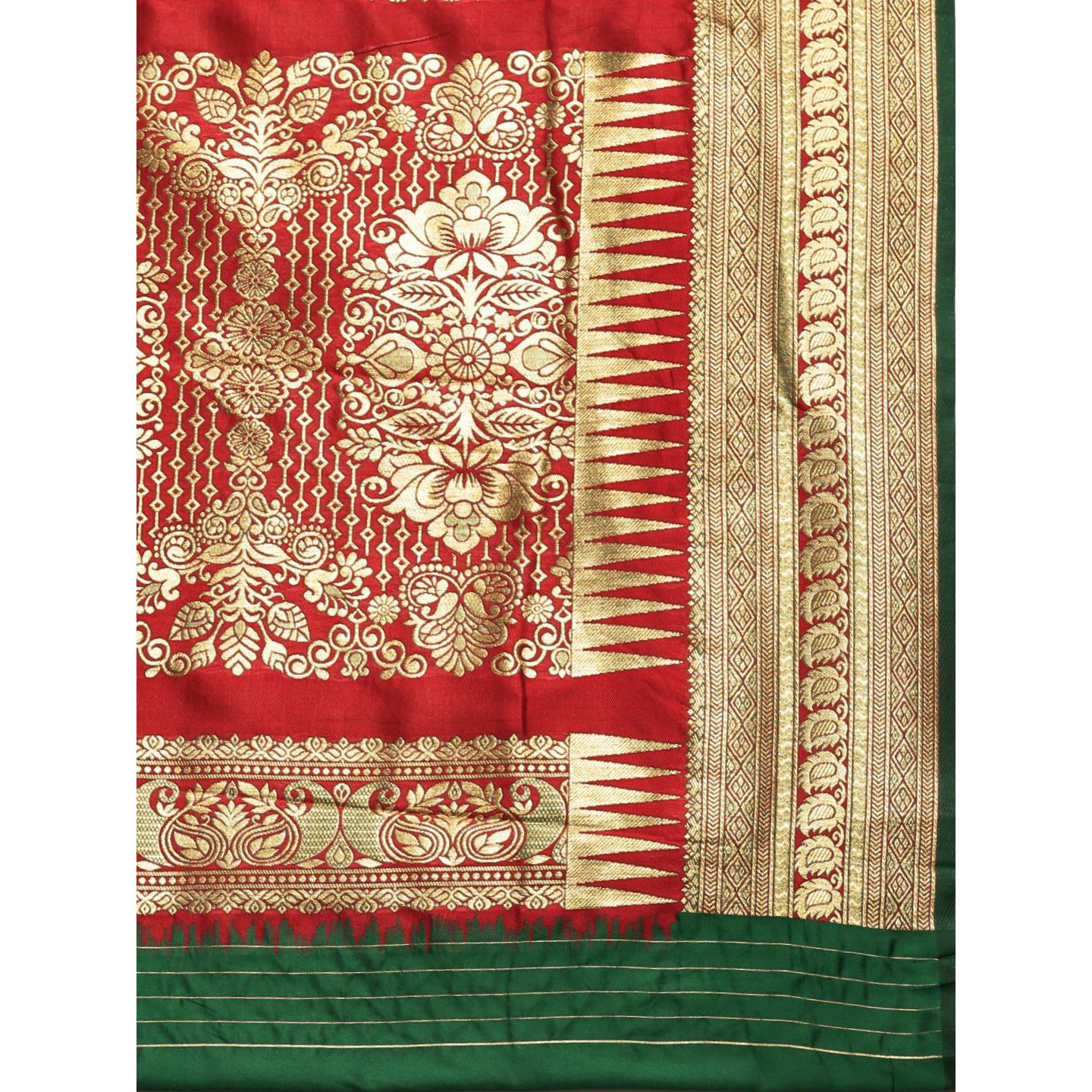 Green Festive Wear Woven Kanjivaram Silk Saree - Peachmode