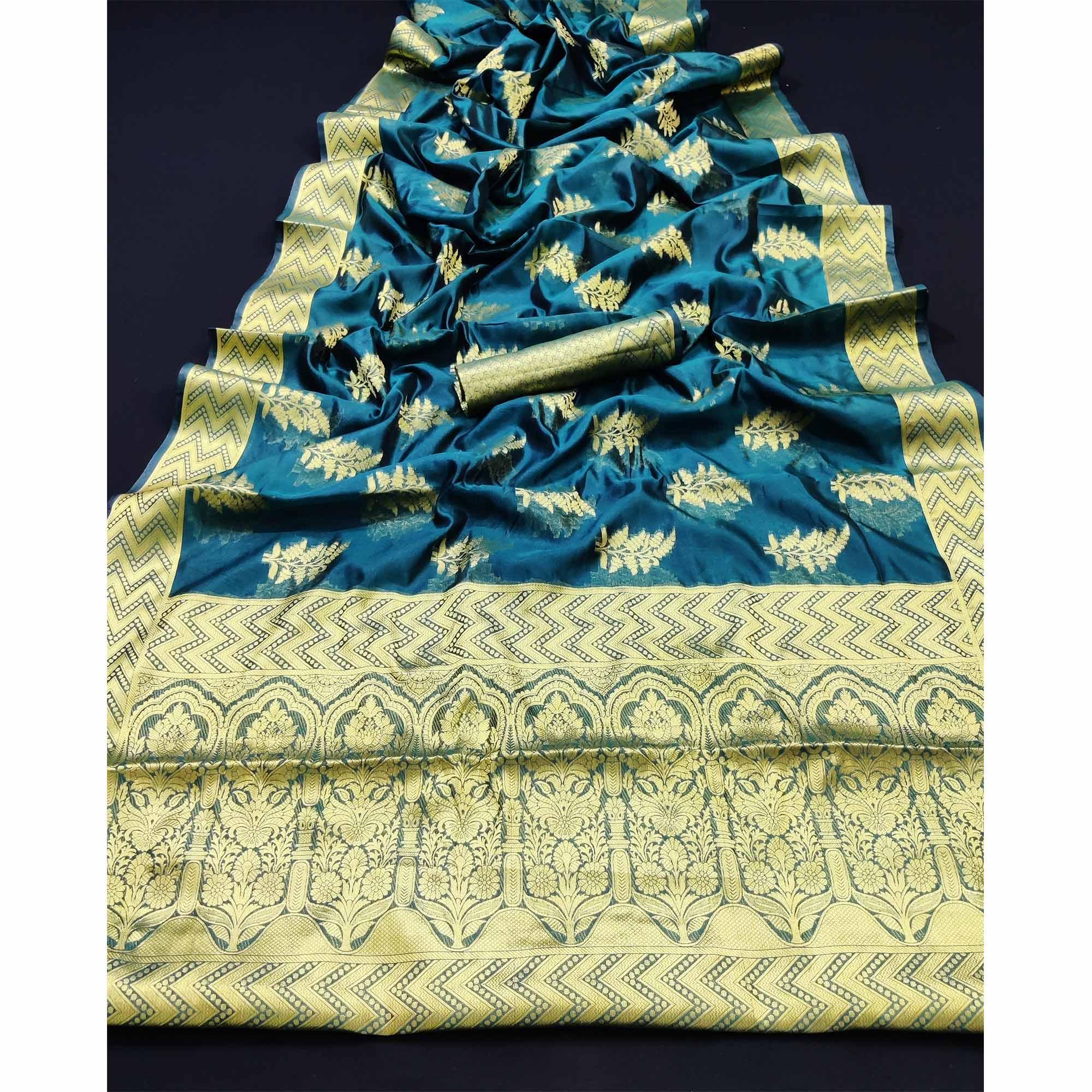 Green Festive Wear Woven Organza Saree - Peachmode