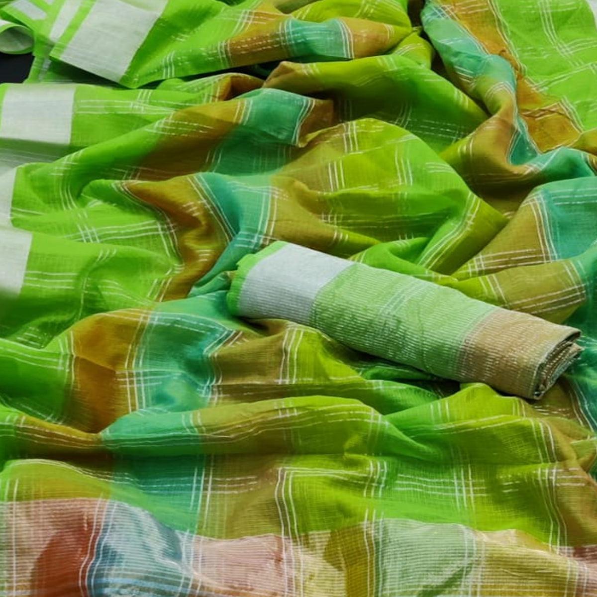Green Festive Wear Woven Silk Border Saree - Peachmode