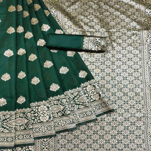 Green Festive Wear Woven Silk Saree - Peachmode