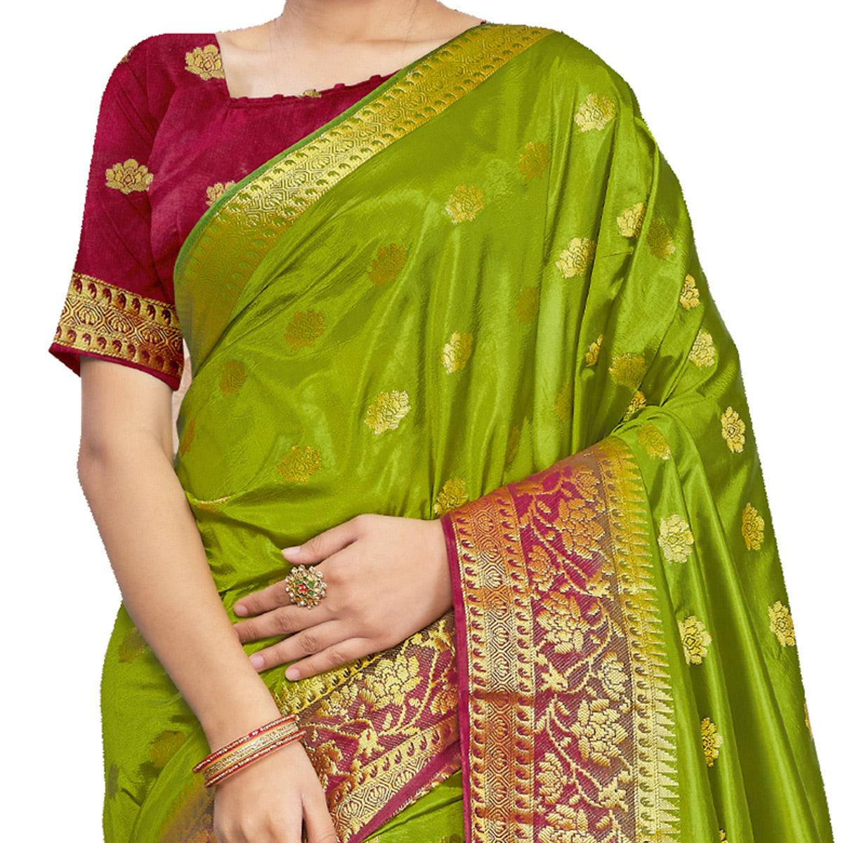 Green Festive Wear Woven Silk Saree - Peachmode
