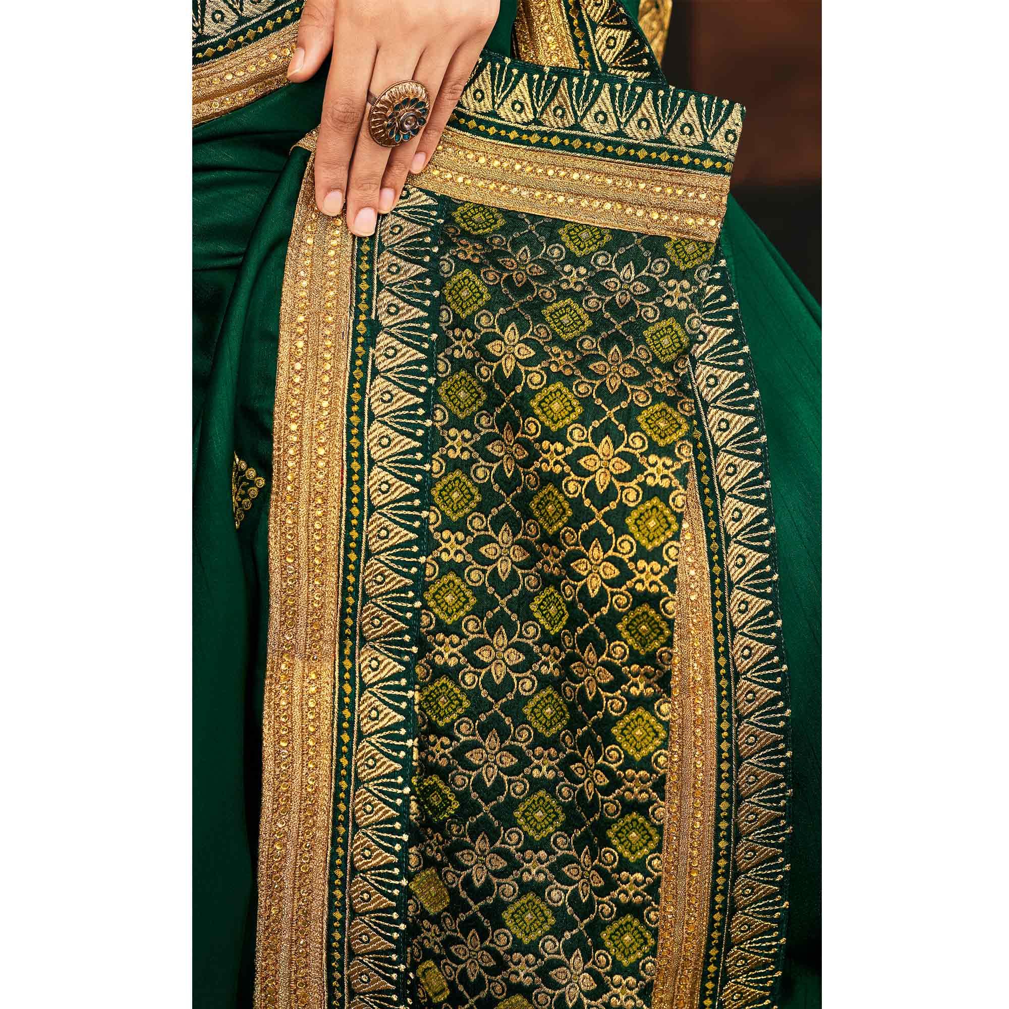 Green Festive Wear Woven Silk Saree - Peachmode