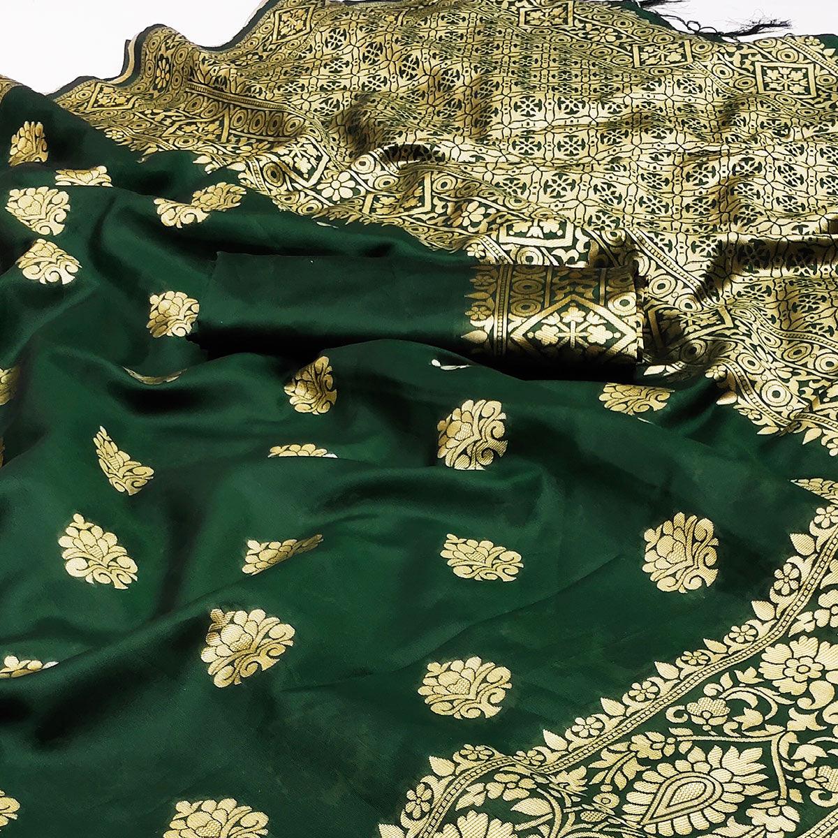 Green Festive Wear Woven Silk Saree - Peachmode