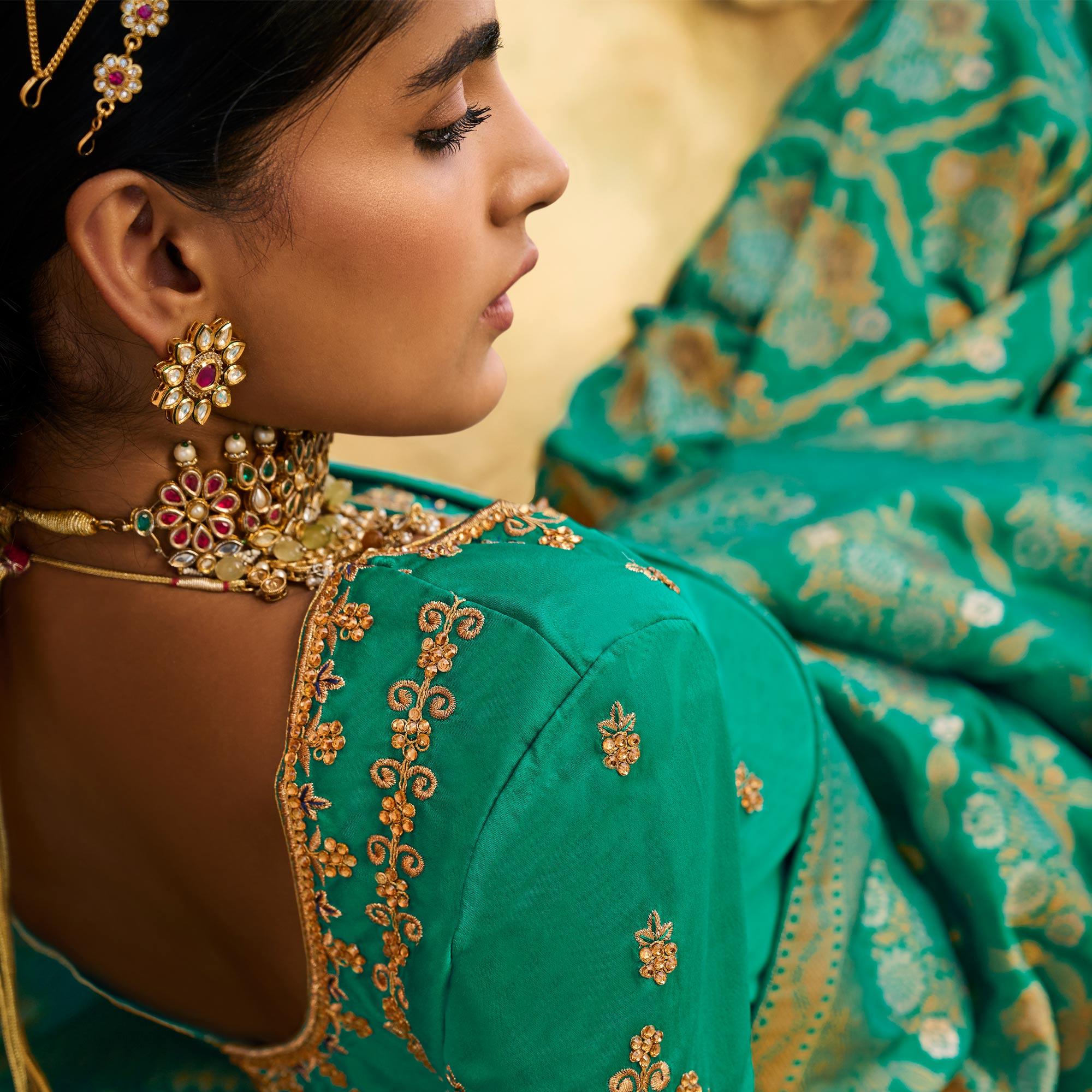 Green Festive Wear Woven Silk Saree - Peachmode