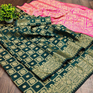 Green Festive Wear Woven Silk Saree With Border - Peachmode