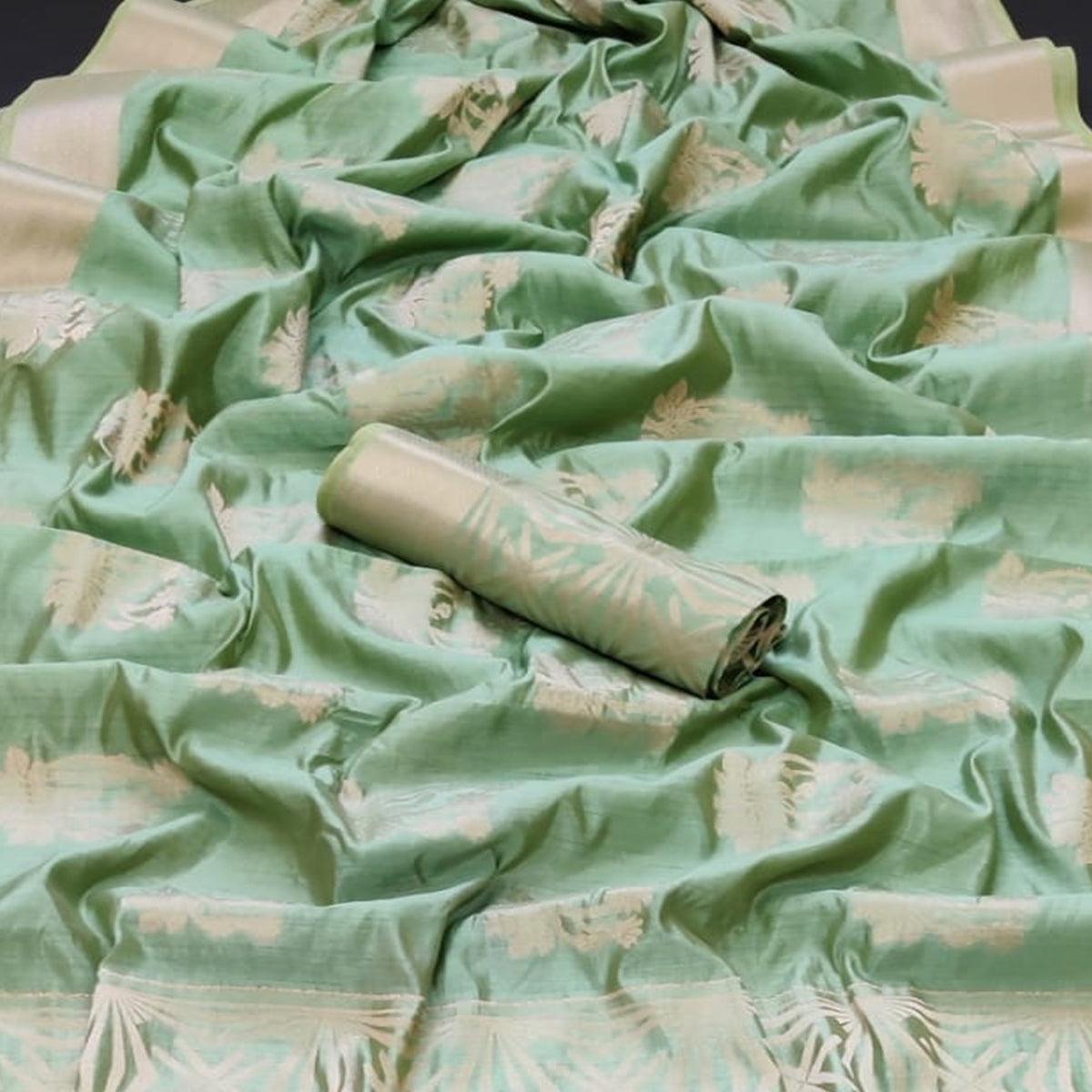 Green Festive Wear Woven Silk Saree With Butta Pallu - Peachmode