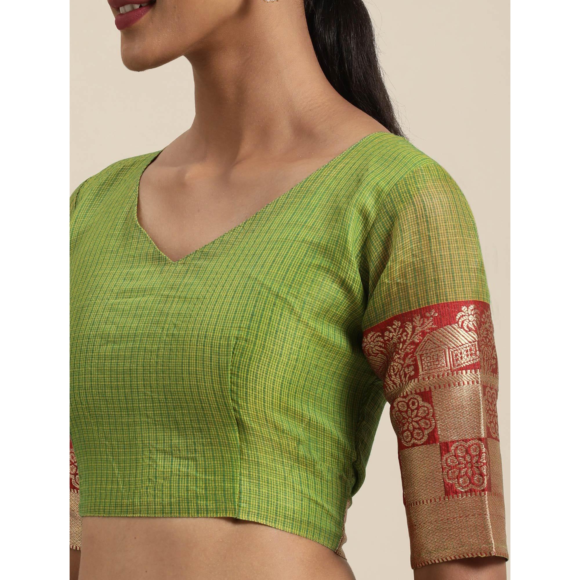 Green Festive Wear Woven Silk Saree With Jacquard Border - Peachmode
