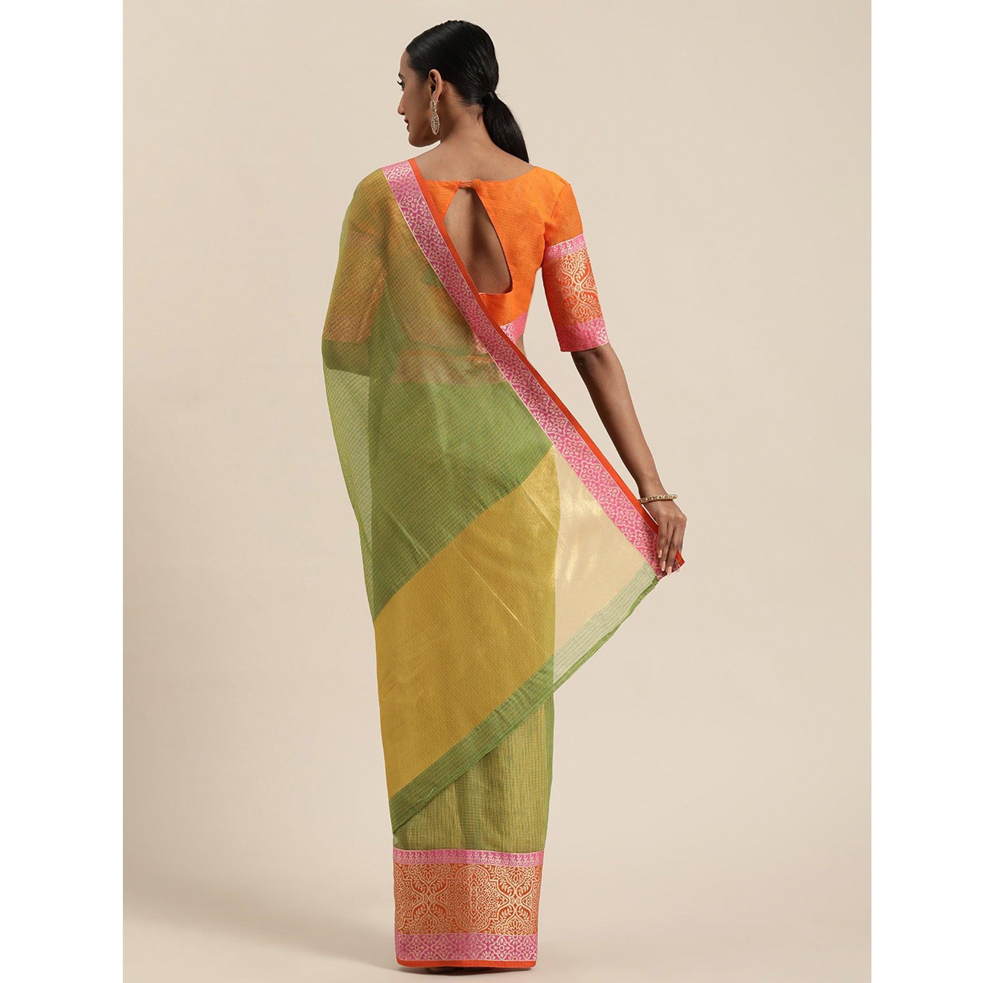 Green Festive Wear Woven Silk Saree With Jacquard Border - Peachmode