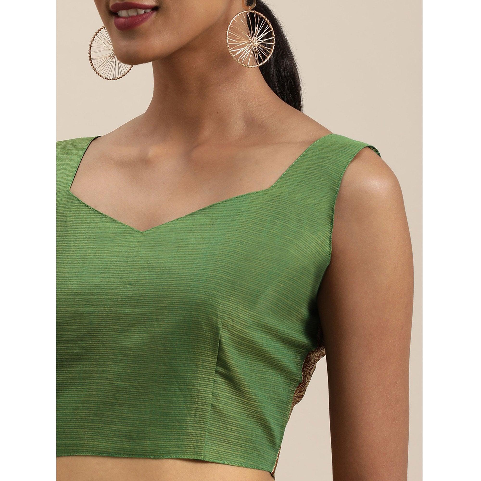 Green Festive Wear Woven Silk Saree With Jacquard Border - Peachmode