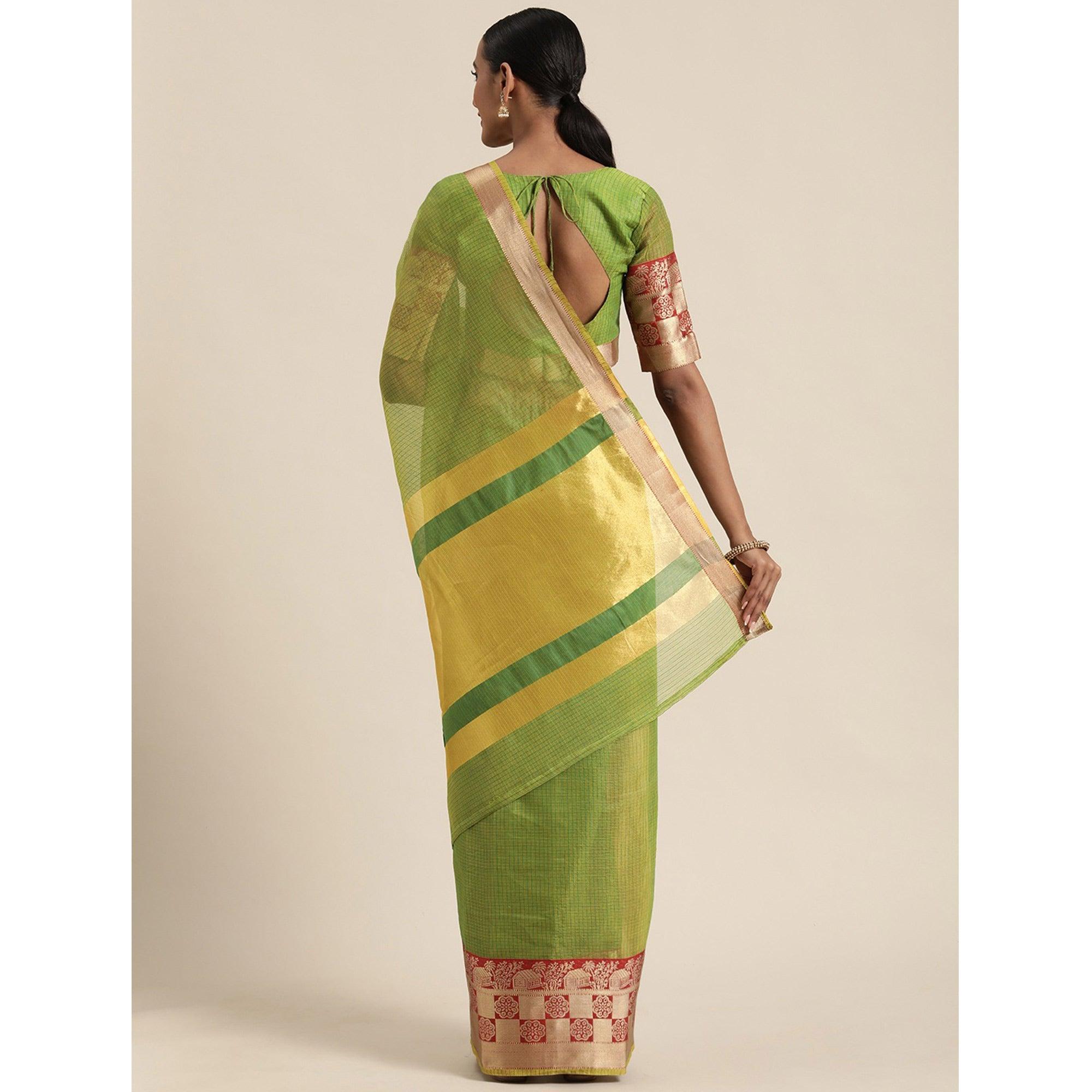 Green Festive Wear Woven Silk Saree With Jacquard Border - Peachmode