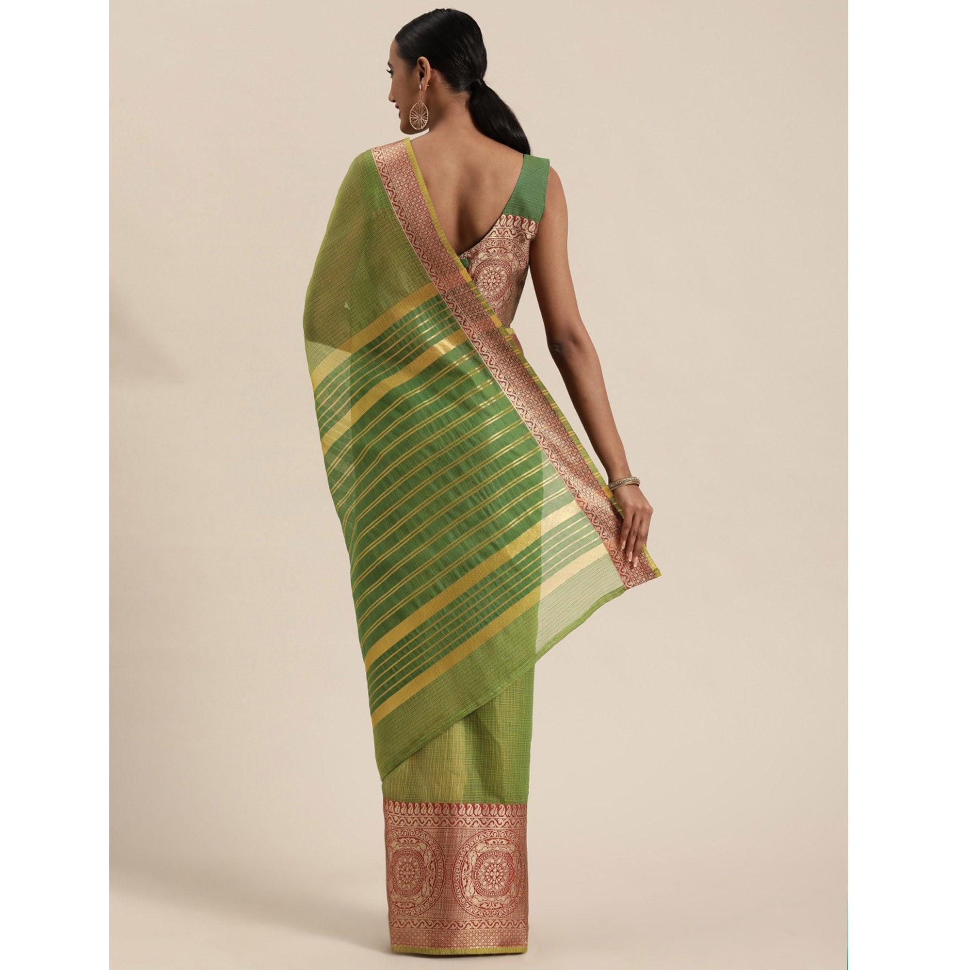 Green Festive Wear Woven Silk Saree With Jacquard Border - Peachmode