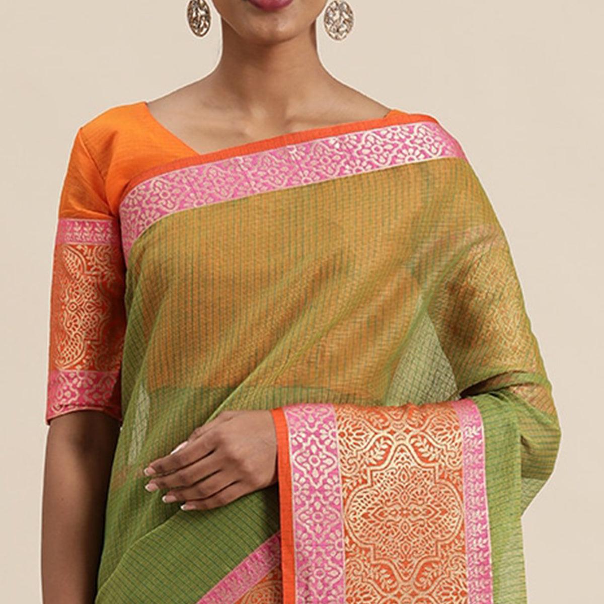 Green Festive Wear Woven Silk Saree With Jacquard Border - Peachmode