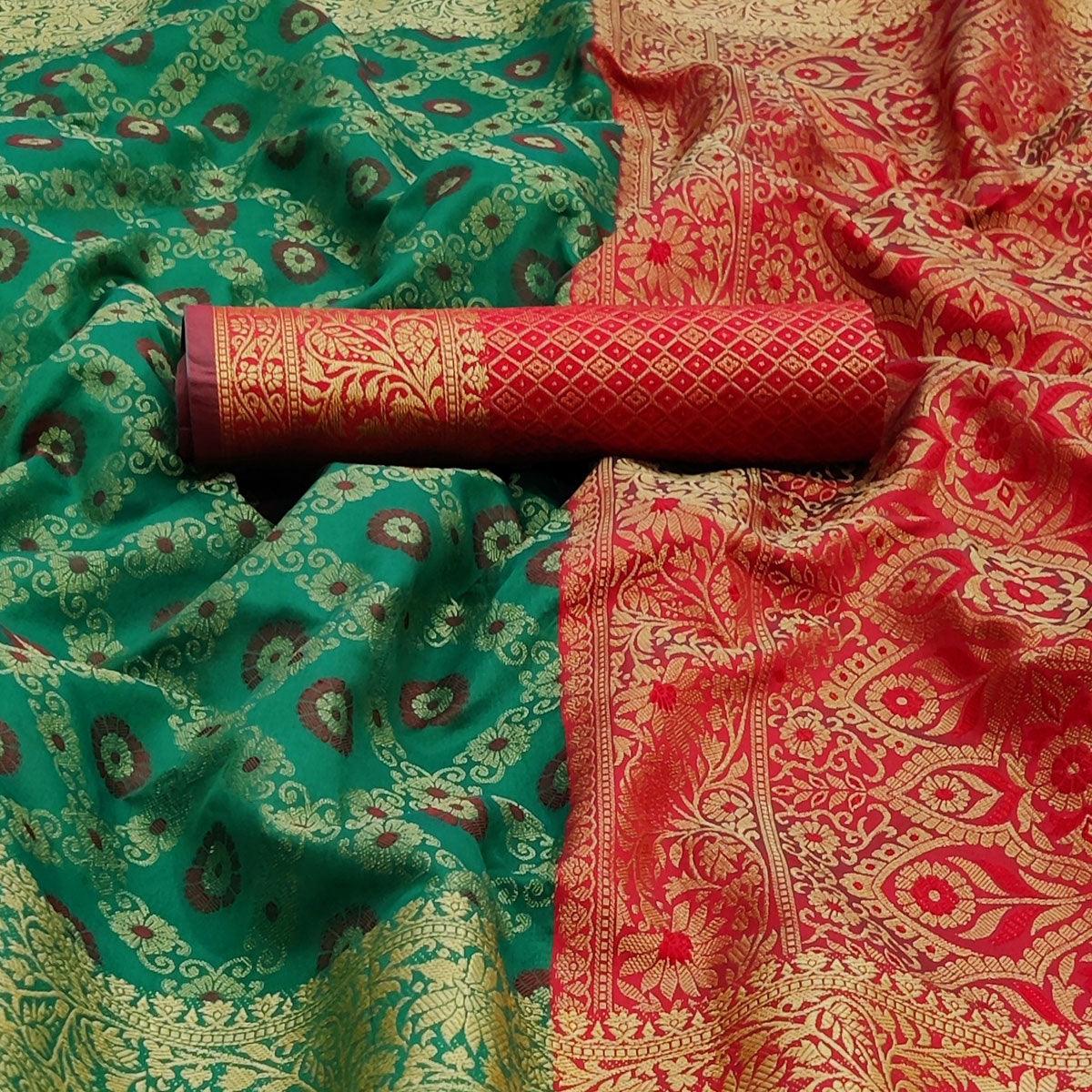 Green Festive Wear Woven Silk Saree With Patola Rich Pallu - Peachmode