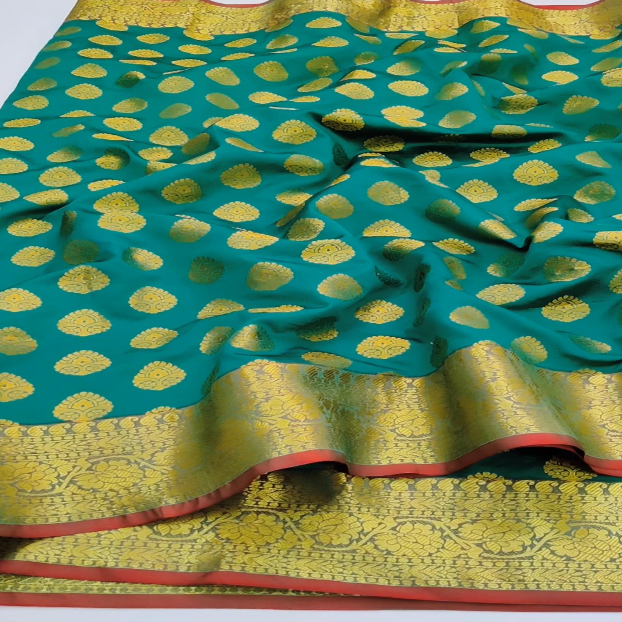 Green Festive Wear Woven Silk Saree With Rich Pallu - Peachmode