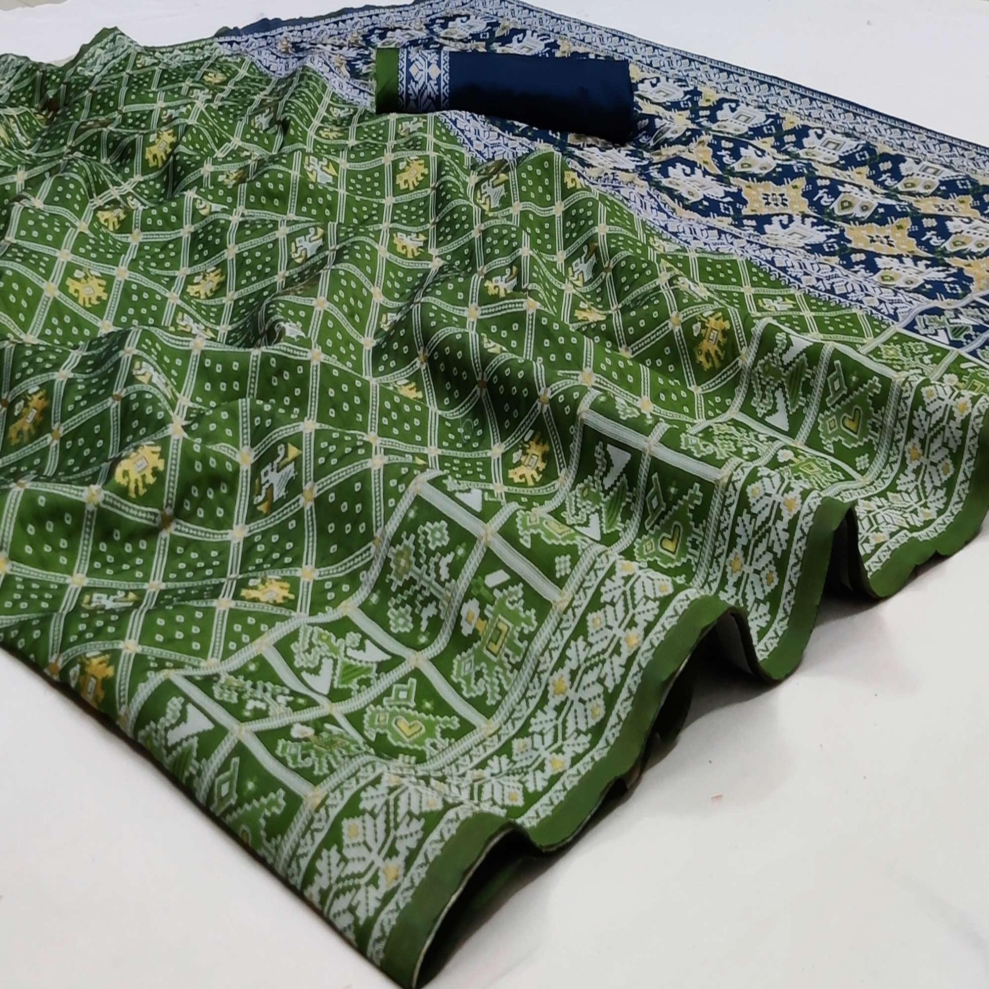 Green Festive Wear Woven Soft Silk Patola Saree - Peachmode
