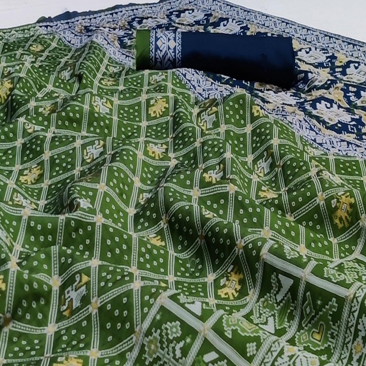 Green Festive Wear Woven Soft Silk Patola Saree - Peachmode