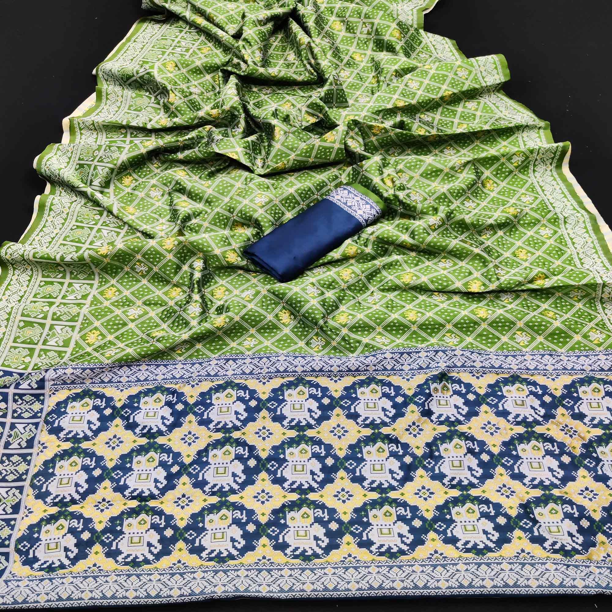 Green Festive Wear Woven Soft Silk Patola Saree - Peachmode