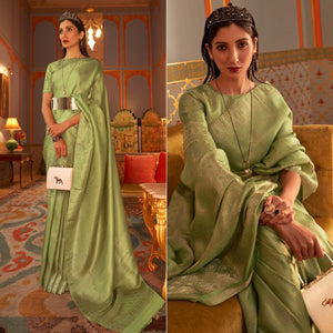 Green Festive Wear Woven Two Tone Satin Silk Saree - Peachmode