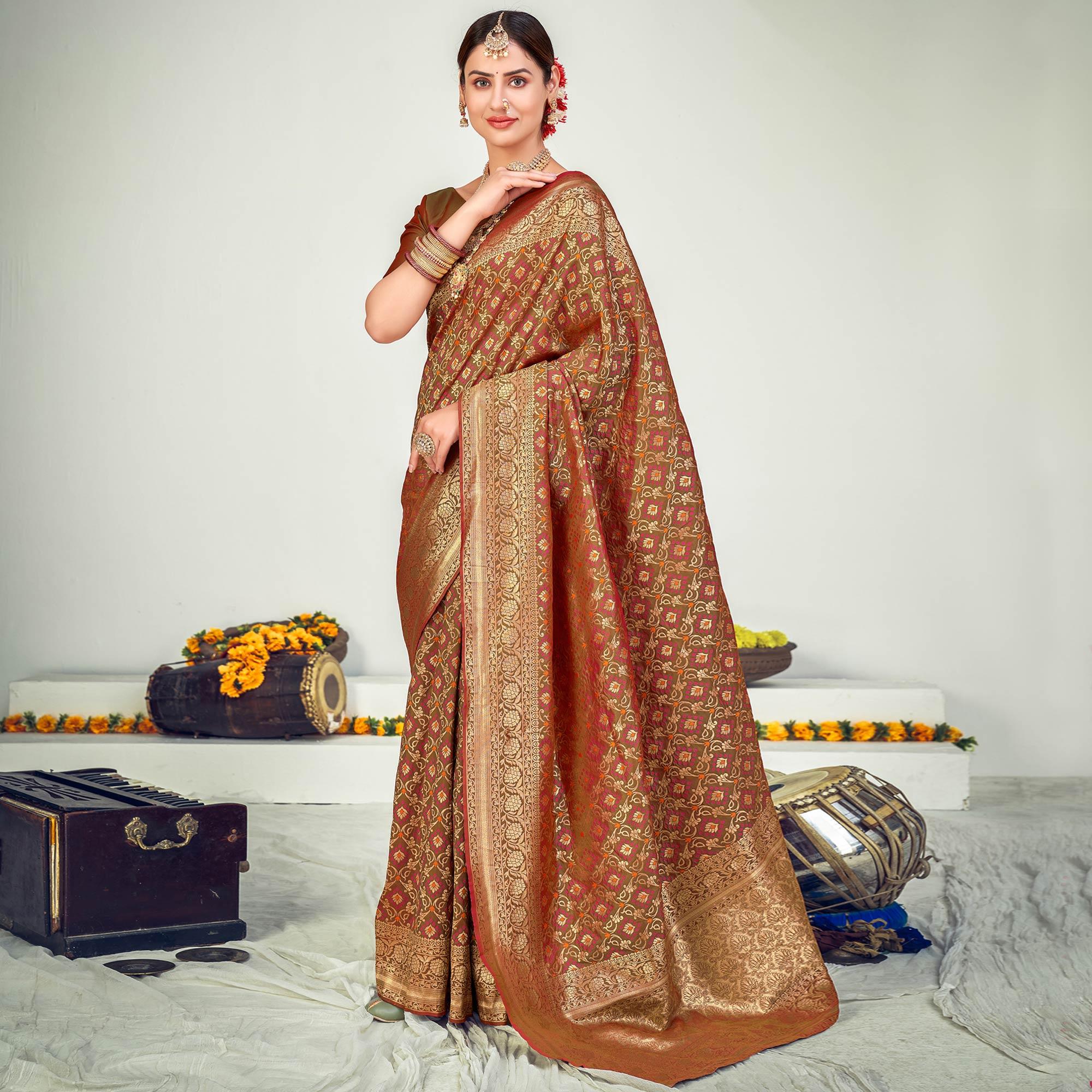 Green Festive Wear Zari Woven Banarasi Silk Saree - Peachmode