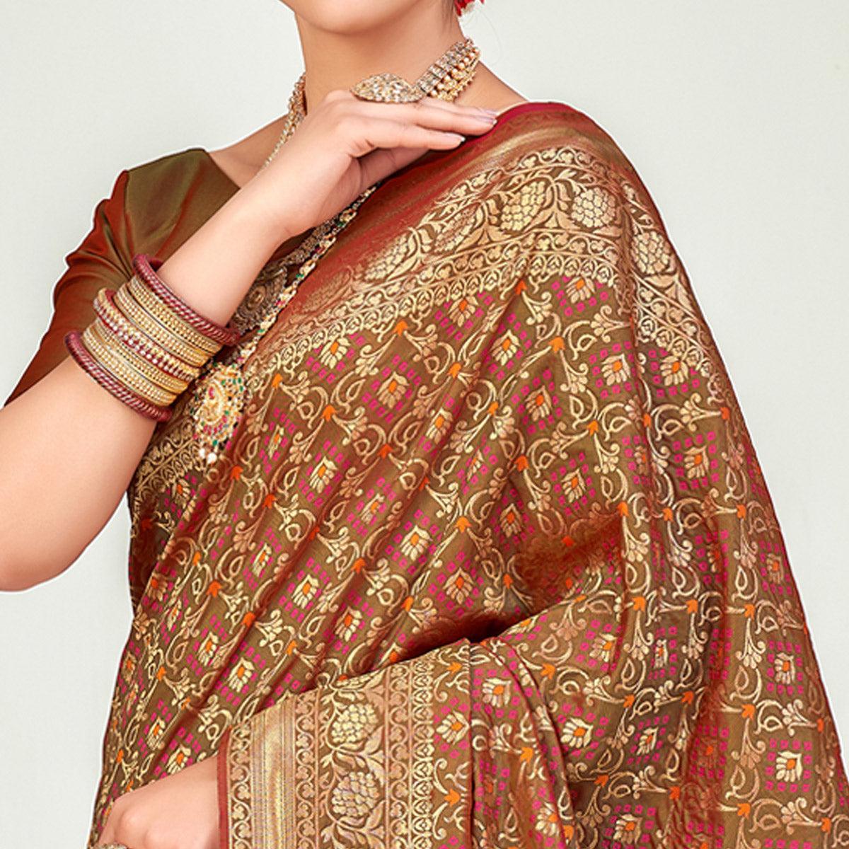 Green Festive Wear Zari Woven Banarasi Silk Saree - Peachmode