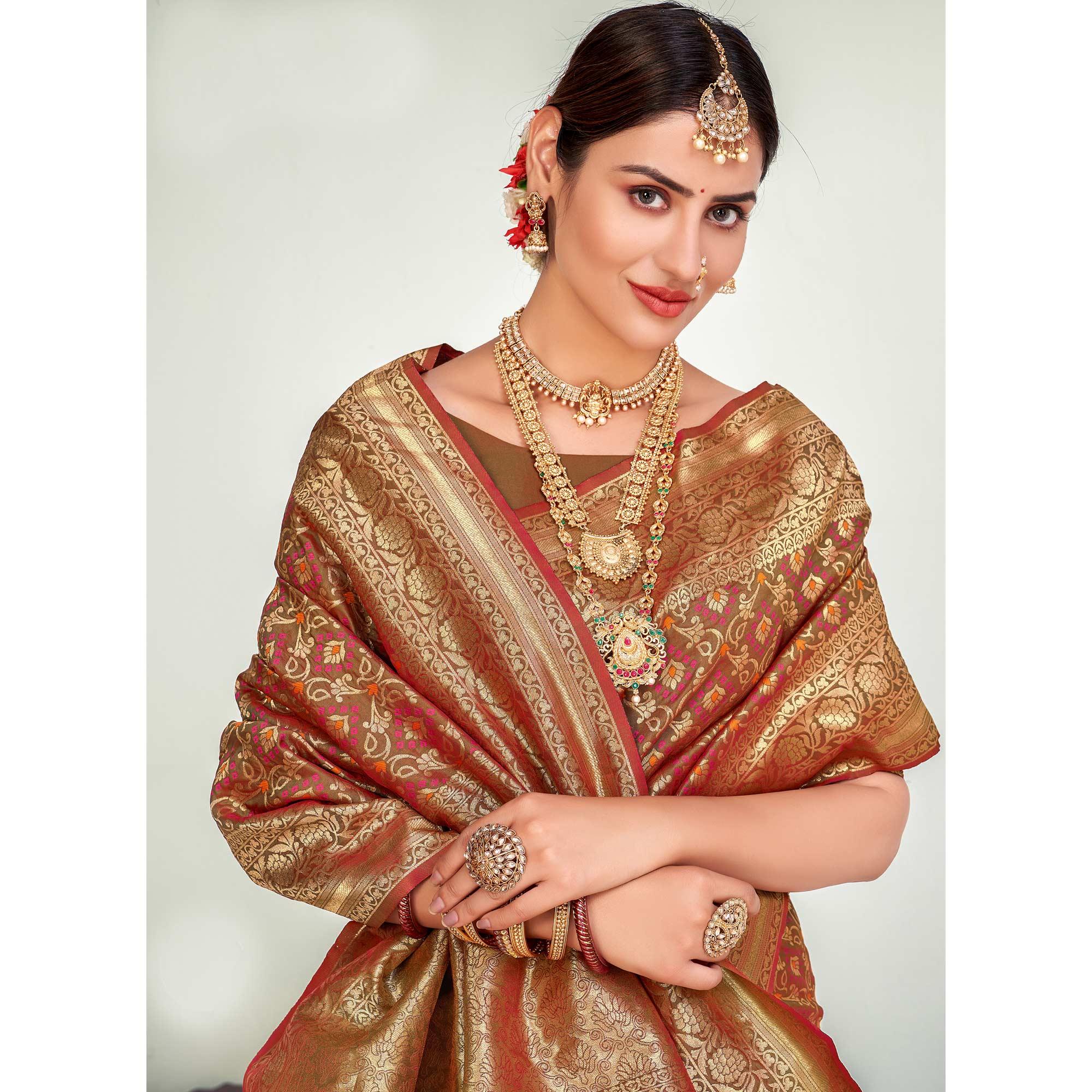 Green Festive Wear Zari Woven Banarasi Silk Saree - Peachmode