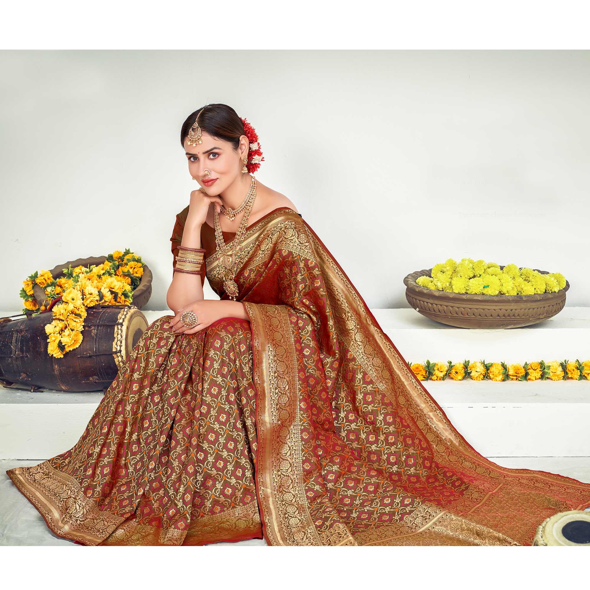 Green Festive Wear Zari Woven Banarasi Silk Saree - Peachmode