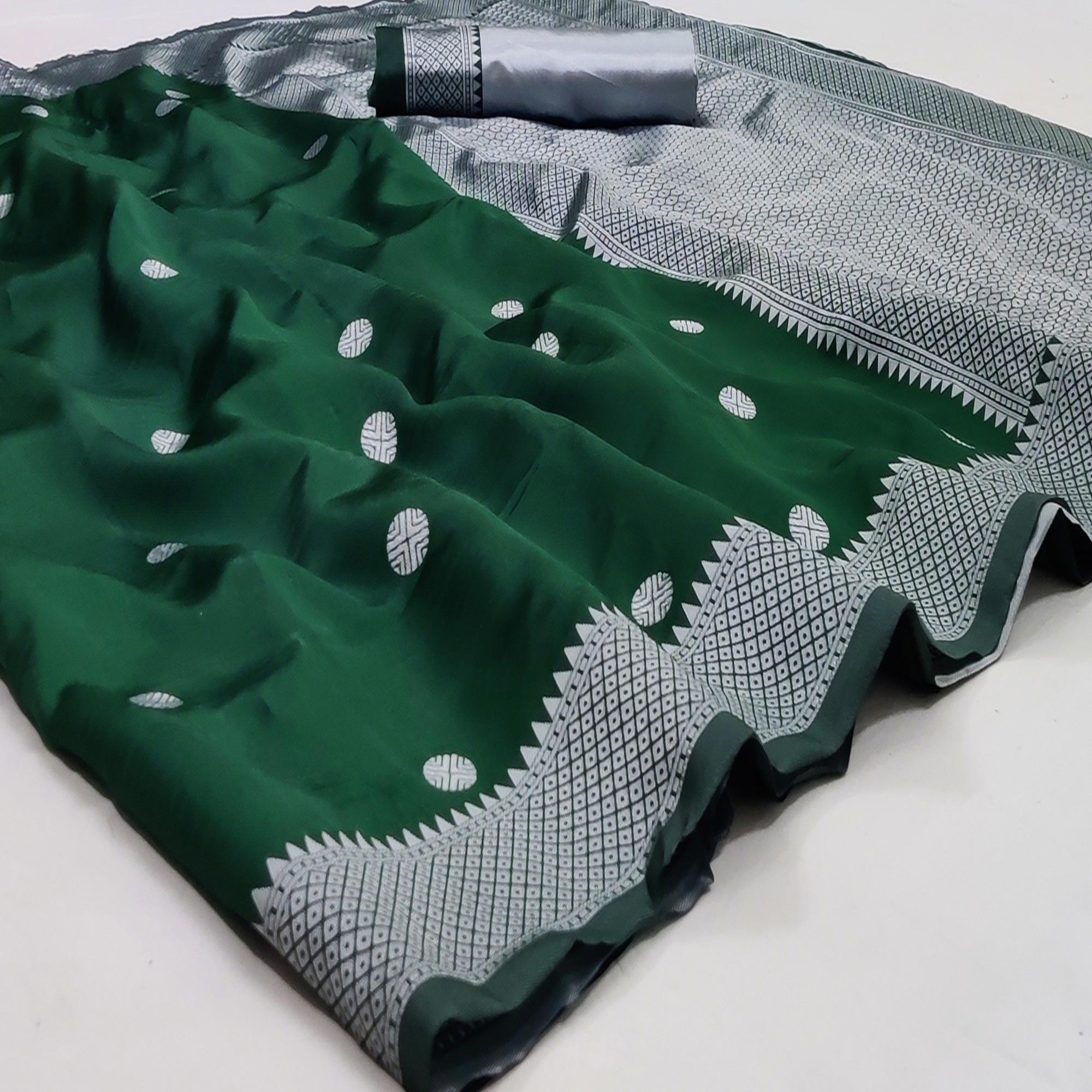 Green Festive Wear Zari Woven Soft Silk Saree - Peachmode