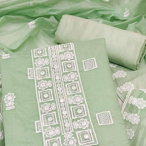 Green Floral Embroidered Chanderi Dress Material - Peachmode