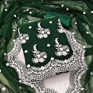 Green Floral Embroidered Georgette Dress Material - Peachmode