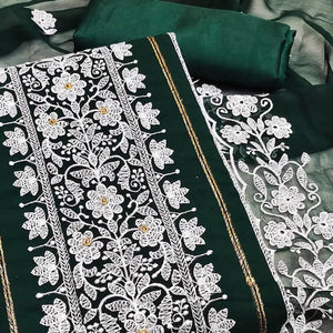 Green Floral Embroidered Georgette Dress Material - Peachmode