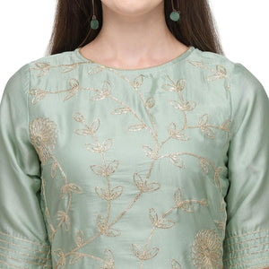 Green Floral Gotta Patti Embroidery Work Silk Partywear Suit - Peachmode
