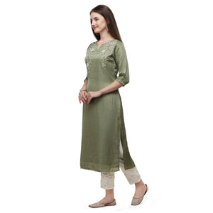 Green Floral Pearl Embroidered Silk Partywear Suit - Peachmode