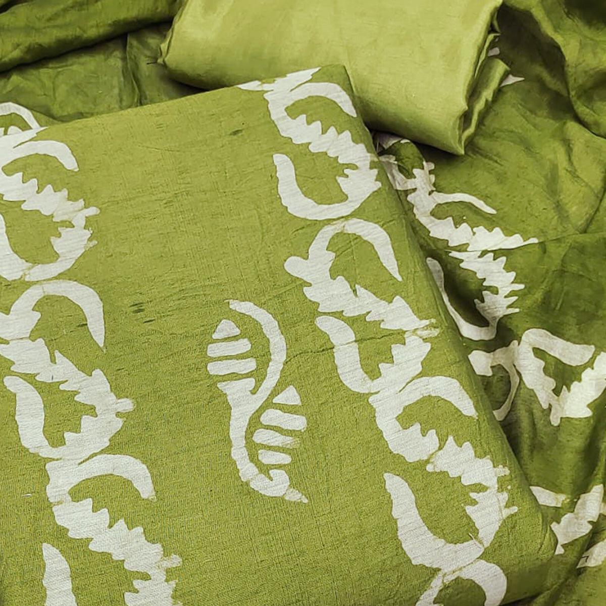 Green Floral Printed Chanderi Dress Material - Peachmode