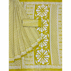 Green Floral Printed Raw Silk Saree - Peachmode