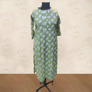Green Floral Printed Rayon Kurti - Peachmode