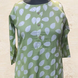 Green Floral Printed Rayon Kurti - Peachmode