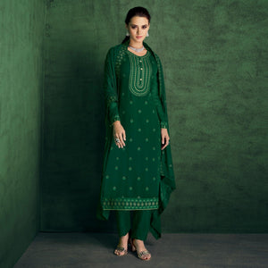 Green Floral Sequence Embroidered Georgette Partywear Suit - Peachmode