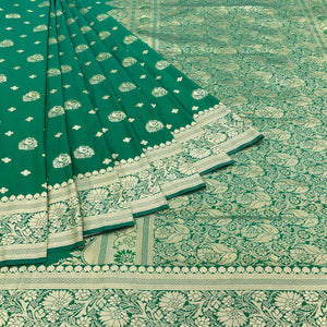 Green Floral Zari Woven Art Silk Saree - Peachmode